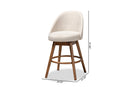 Mara Light Beige Fabric Upholstered Walnut-Swivel Counter Stool Set of 2 Baxton