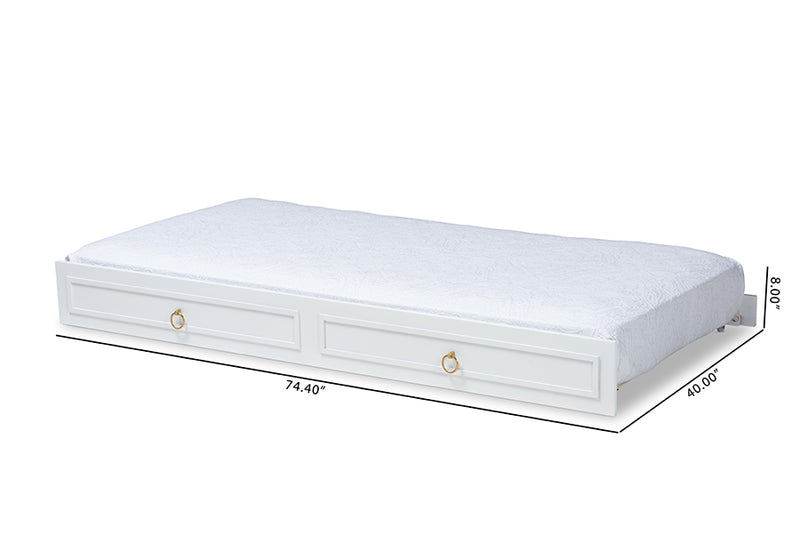 Nox Classic and Traditional White Finished Wood Twin Size Trundle