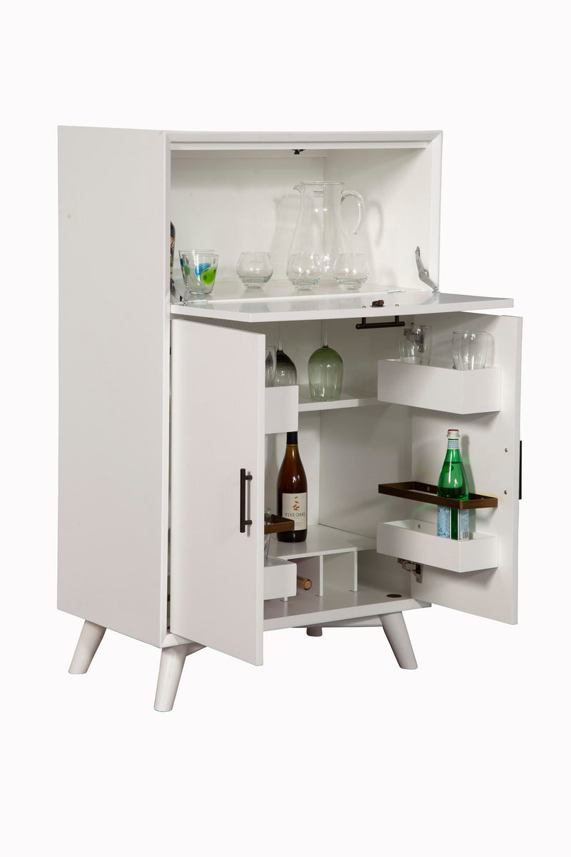 Melbourne Large Bar Cabinet w/Drop Down Tray, White Alpine