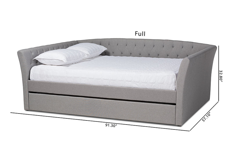 Jackson Modern and Contemporary Light Gray Fabric Upholstered Queen Size Daybed w/Roll-Out Trundle Bed