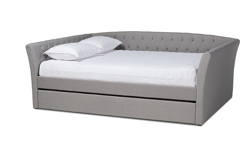 Jackson Modern and Contemporary Light Gray Fabric Upholstered Queen Size Daybed w/Roll-Out Trundle Bed