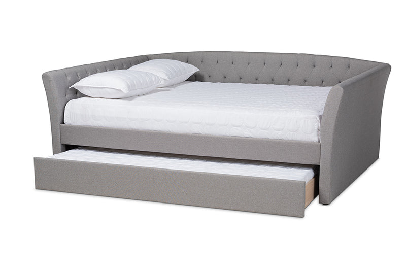 Jackson Modern and Contemporary Light Gray Fabric Upholstered Full Size Daybed w/Roll-Out Trundle Bed