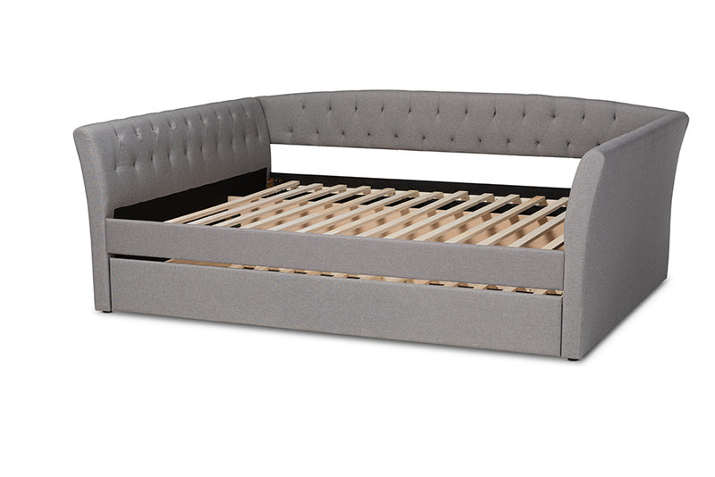 Jackson Modern and Contemporary Light Gray Fabric Upholstered Queen Size Daybed w/Roll-Out Trundle Bed