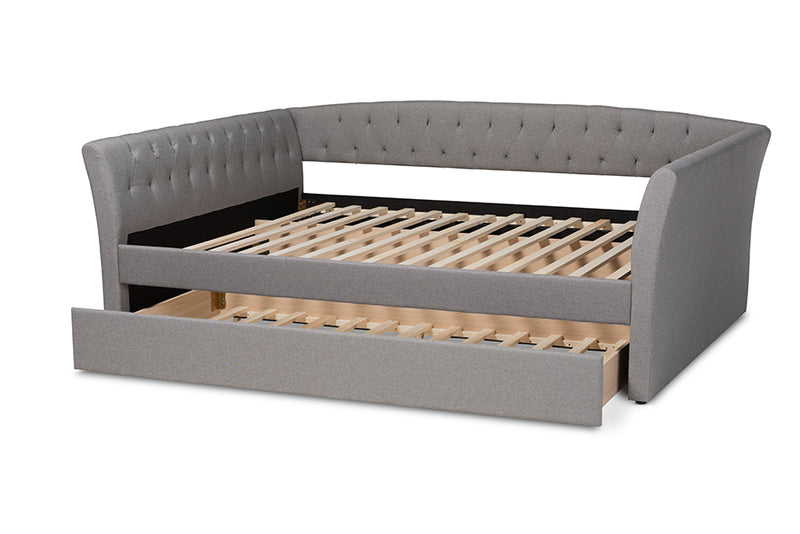 Jackson Modern and Contemporary Light Gray Fabric Upholstered Full Size Daybed w/Roll-Out Trundle Bed