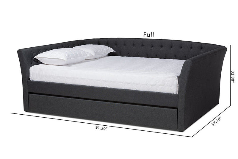 Jackson Dark Gray Fabric Upholstered Queen Size Daybed w/Roll-Out Trundle Bed Baxton