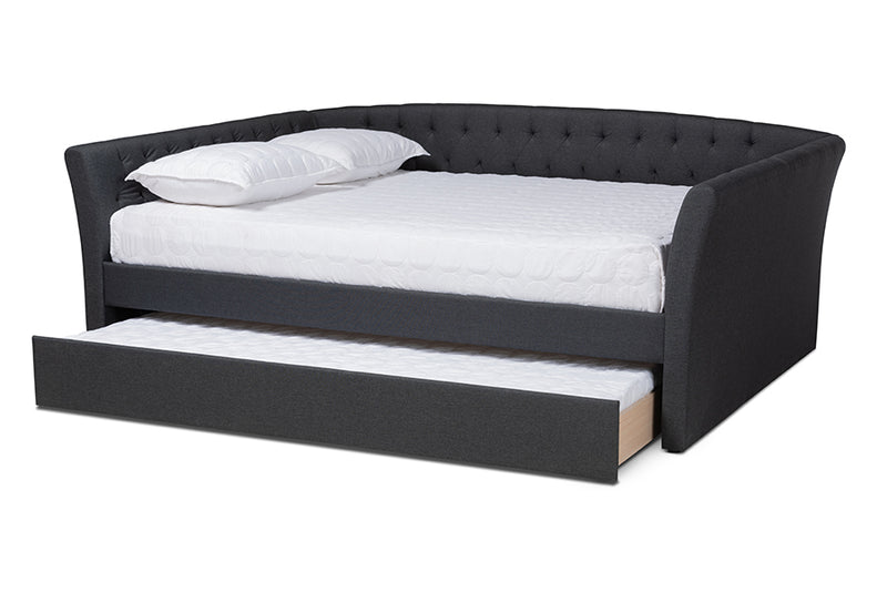 Jackson Modern and Contemporary Dark Gray Fabric Upholstered Full Size Daybed w/Roll-Out Trundle Bed