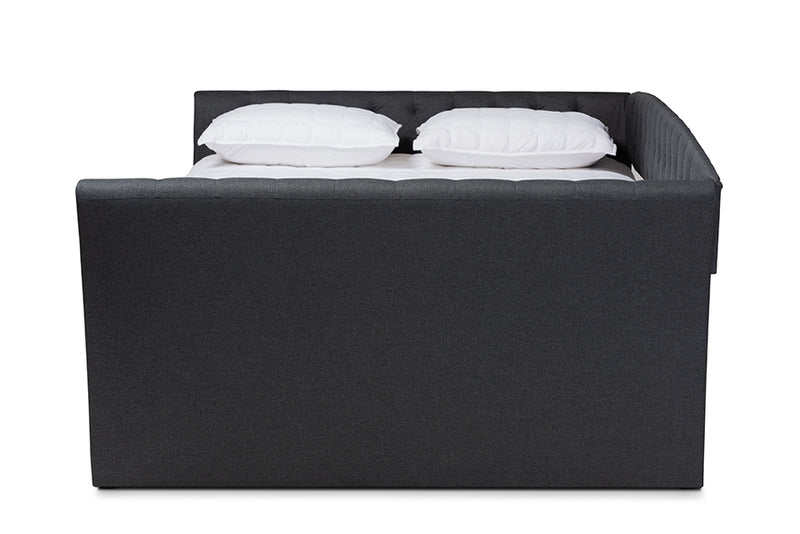 Jackson Modern and Contemporary Dark Gray Fabric Upholstered Full Size Daybed w/Roll-Out Trundle Bed