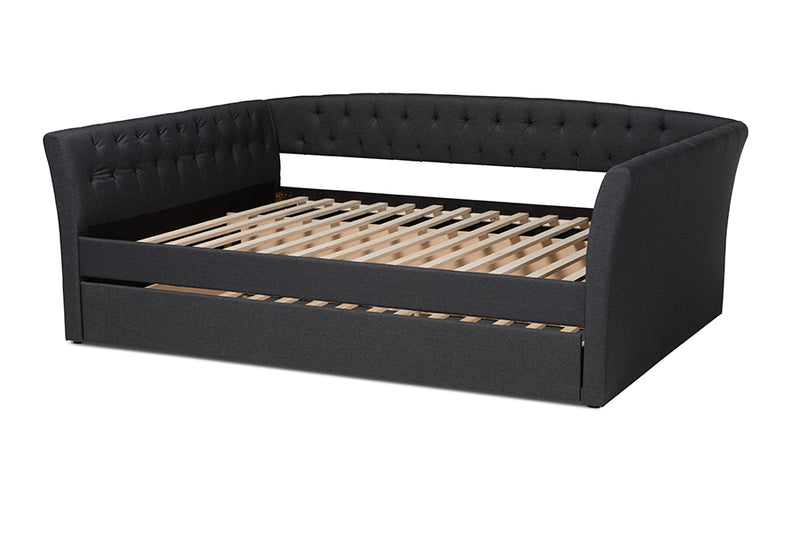 Jackson Modern and Contemporary Dark Gray Fabric Upholstered Full Size Daybed w/Roll-Out Trundle Bed