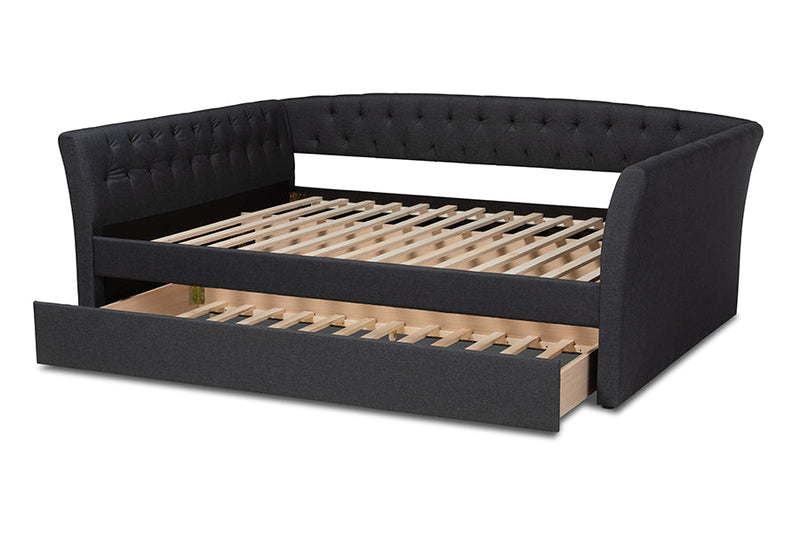 Jackson Dark Gray Fabric Upholstered Queen Size Daybed w/Roll-Out Trundle Bed Baxton