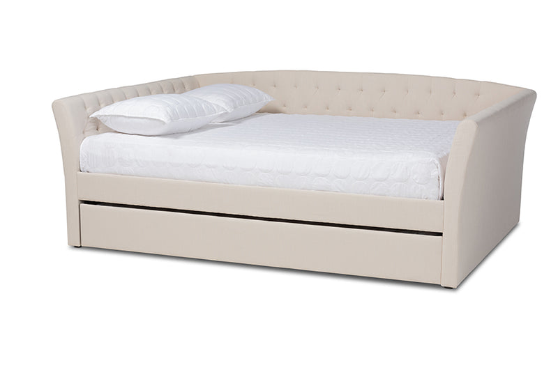 Jackson Modern and Contemporary Beige Fabric Upholstered Full Size Daybed w/Roll-Out Trundle Bed