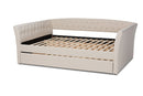 Jackson Beige Fabric Upholstered Full Size Daybed w/Roll-Out Trundle Bed Baxton