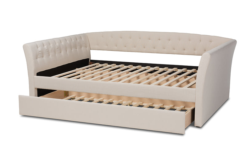 Jackson Modern and Contemporary Beige Fabric Upholstered Full Size Daybed w/Roll-Out Trundle Bed