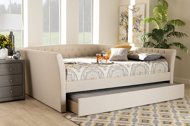 Jackson Modern and Contemporary Beige Fabric Upholstered Full Size Daybed w/Roll-Out Trundle Bed