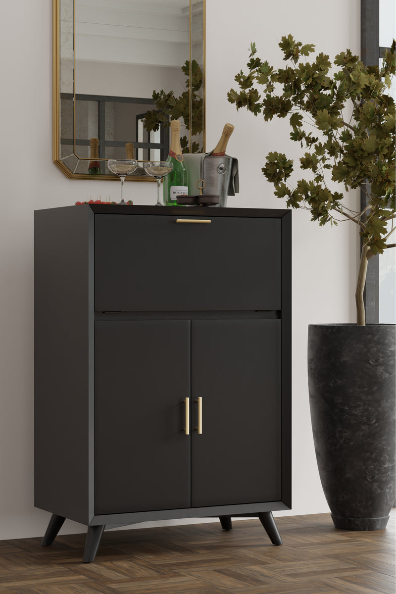 Melbourne Large Bar Cabinet w/Drop Down Tray, Black