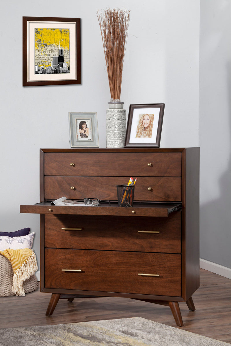 Melbourne 4 Drawer Multifunction Chest w/Pull Out Tray, Walnut Alpine