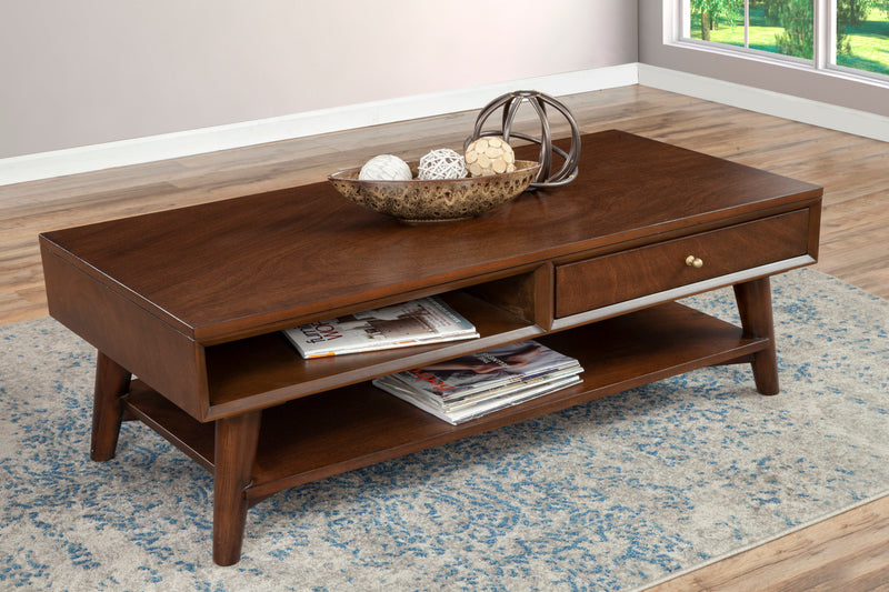 Melbourne One Drawer with Two Way Slides  Coffee Table, Walnut Alpine