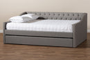 Erla Light Gray Fabric Upholstered Queen Size Daybed w/Roll-Out Trundle Bed Baxton