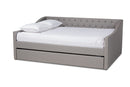 Erla Light Gray Fabric Upholstered Queen Size Daybed w/Roll-Out Trundle Bed Baxton