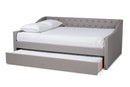 Erla Light Gray Fabric Upholstered Queen Size Daybed w/Roll-Out Trundle Bed Baxton