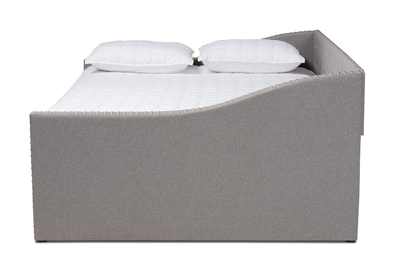 Erla Light Gray Fabric Upholstered Queen Size Daybed w/Roll-Out Trundle Bed Baxton