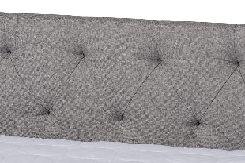 Erla Light Gray Fabric Upholstered Queen Size Daybed w/Roll-Out Trundle Bed Baxton