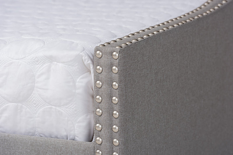 Erla Light Gray Fabric Upholstered Queen Size Daybed w/Roll-Out Trundle Bed Baxton