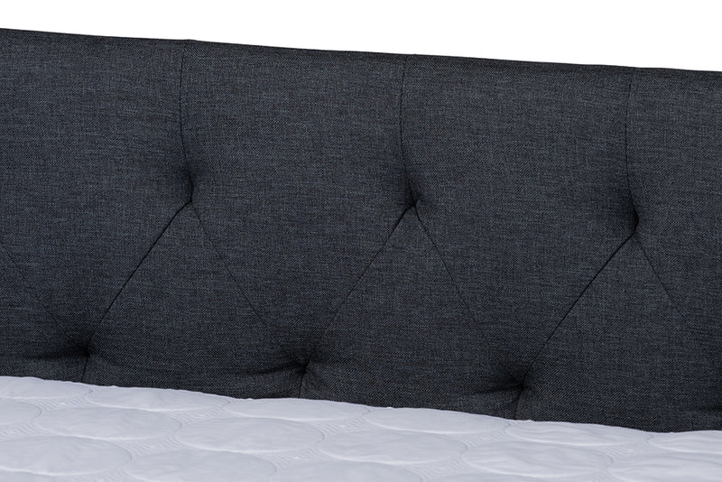 Erla Modern and Contemporary Dark Gray Fabric Upholstered Full Size Daybed w/Roll-Out Trundle Bed