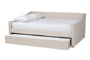 Erla Beige Fabric Upholstered Queen Size Daybed w/Roll-Out Trundle Bed Baxton