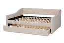 Erla Beige Fabric Upholstered Full Size Daybed w/Roll-Out Trundle Bed Baxton