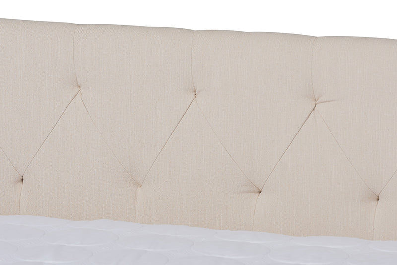 Erla Modern and Contemporary Beige Fabric Upholstered Full Size Daybed w/Roll-Out Trundle Bed