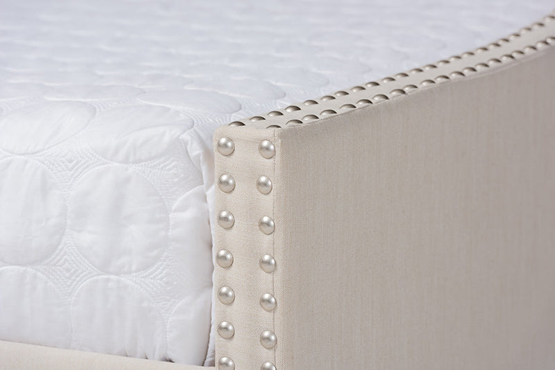 Erla Beige Fabric Upholstered Queen Size Daybed w/Roll-Out Trundle Bed Baxton