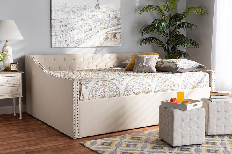 Erla Modern and Contemporary Beige Fabric Upholstered Queen Size Daybed 