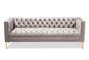 Apollonia Gray Velvet Upholstered Gold Finished Sofa Baxton