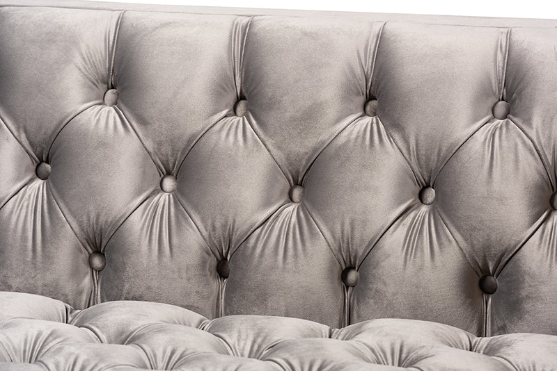 Apollonia Glam and Luxe Gray Velvet Upholstered Gold Finished Sofa