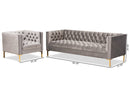 Apollonia Gray Velvet Upholstered Gold Finished 2Pc Sofa and Lounge Chair Set Baxton