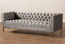 Apollonia Gray Velvet Upholstered Gold Finished Sofa Baxton