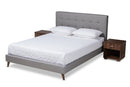 Huntley Light Gray Fabric Upholstered Queen Size Platform Bed w/Two Nightstands Baxton