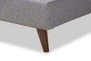 Huntley Light Gray Fabric Upholstered Queen Size Platform Bed w/Two Nightstands Baxton