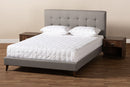 Huntley Light Gray Fabric Upholstered Queen Size Platform Bed w/Two Nightstands Baxton