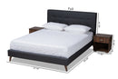Huntley Dark Gray Fabric Upholstered Queen Size Platform Bed w/Two Nightstands Baxton