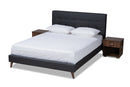 Huntley Dark Gray Fabric Upholstered Queen Size Platform Bed w/Two Nightstands Baxton
