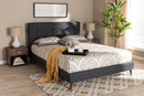 Huntley Dark Gray Fabric Upholstered Queen Size Platform Bed w/Two Nightstands Baxton
