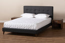 Huntley Dark Gray Fabric Upholstered Queen Size Platform Bed w/Two Nightstands Baxton