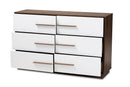 Kamal White and Walnut Finished 6-Drawer Wood Dresser Baxton