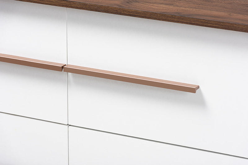 Kamal White and Walnut Finished 6-Drawer Wood Dresser Baxton