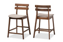 Maren Light Gray Fabric Walnut Finished 2Pc Wood Counter Stool Set Baxton