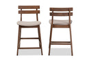 Maren Light Gray Fabric Walnut Finished 2Pc Wood Counter Stool Set Baxton