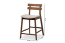 Maren Light Gray Fabric Walnut Finished 2Pc Wood Counter Stool Set Baxton