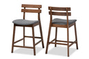Maren Dark Gray Fabric Walnut Finished 2Pc Wood Counter Stool Set Baxton
