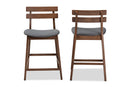 Maren Dark Gray Fabric Walnut Finished 2Pc Wood Counter Stool Set Baxton